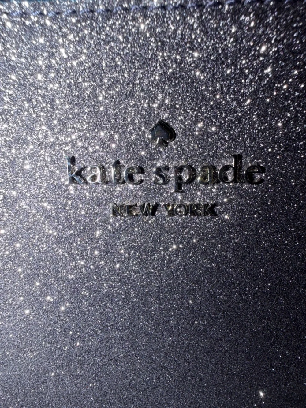 Kate Spade blue  Metallic Glitter Shoulder Tote with navy blue handle and strap. - Picture 3 of 11